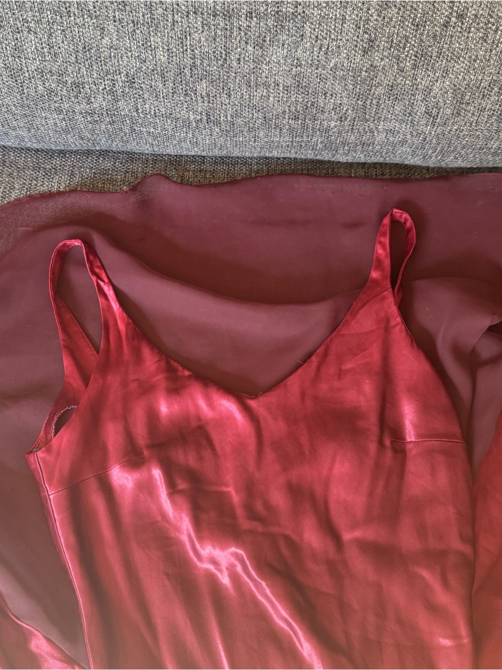 RARE Vintage Scarlet Wine Red Satin Slip Maxi Gown With Low Back & Train - Picture 4 of 12